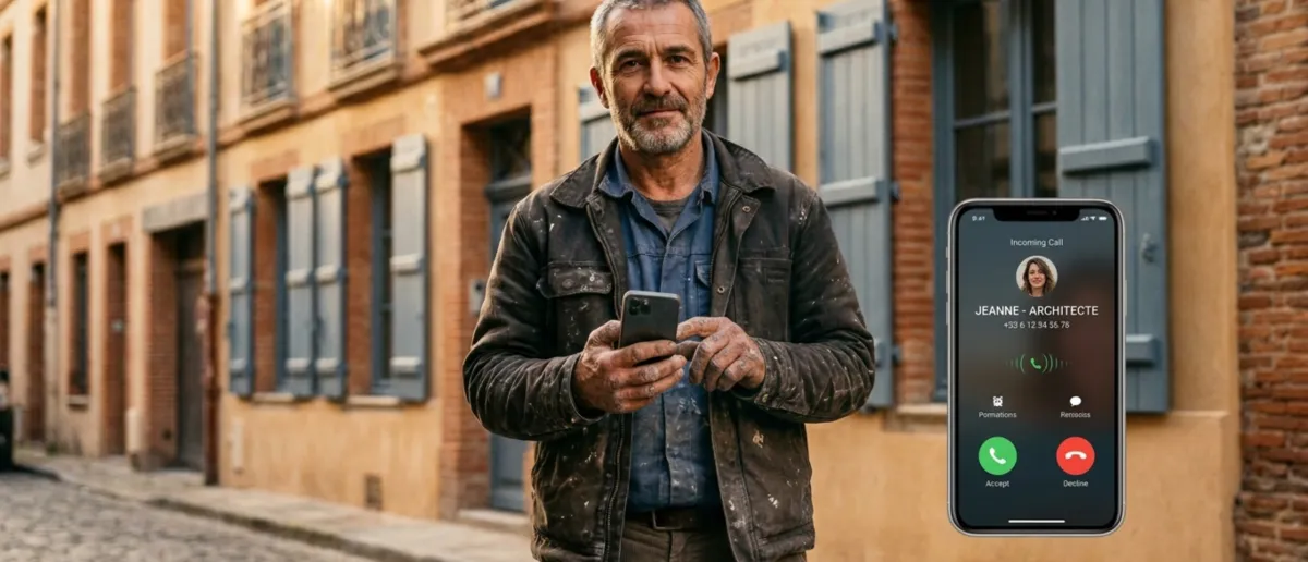 Artisan du batiment en Occitanie recevant un appel d'un architecte transmis par Klevio